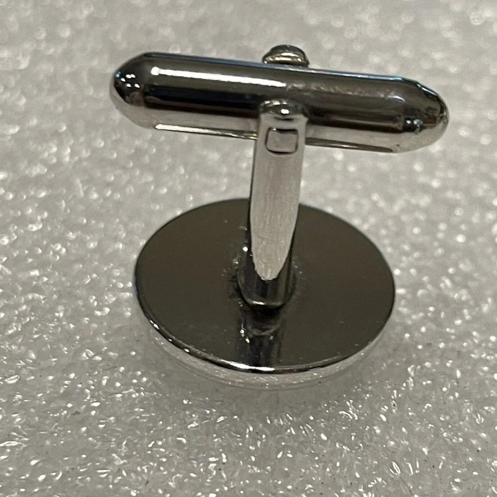 Men Silver Tone Round Black Enamel Tuxedo Cufflinks Shirt Cuff Links Formal